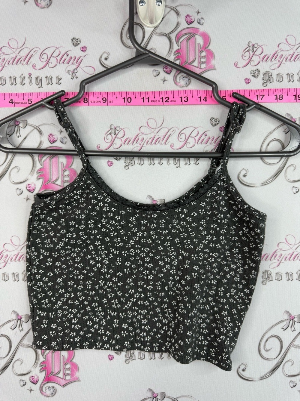 Harlow crop top tank grey white Floral Cropped Camisole